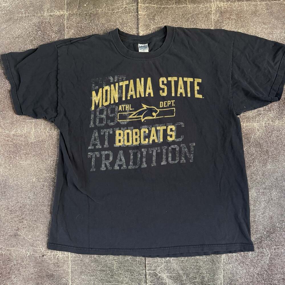 Men's Vintage Y2K M&O Knits Montana State Bobcats Navy Blue T Shirt Tee Sz XL